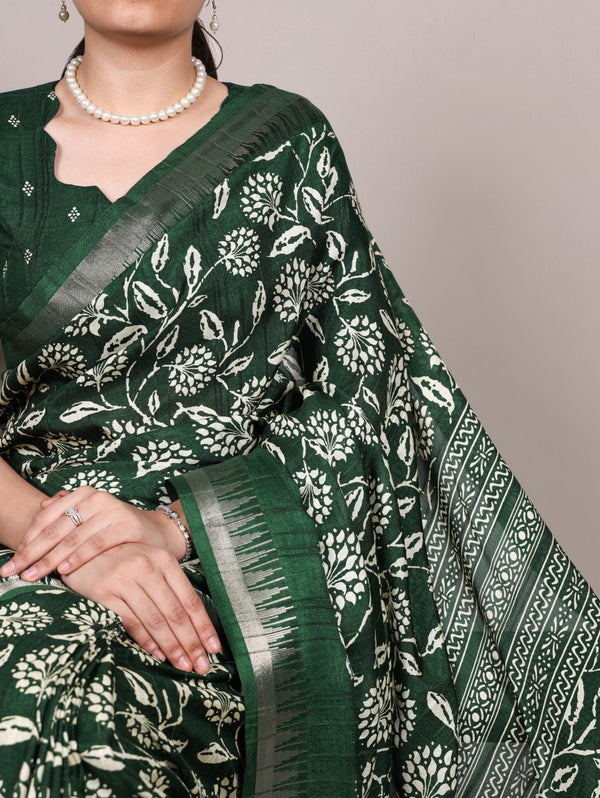 Floral Printed Slub Silk Saree ClothsVilla