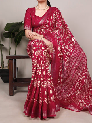 Floral Printed Slub Silk Saree ClothsVilla