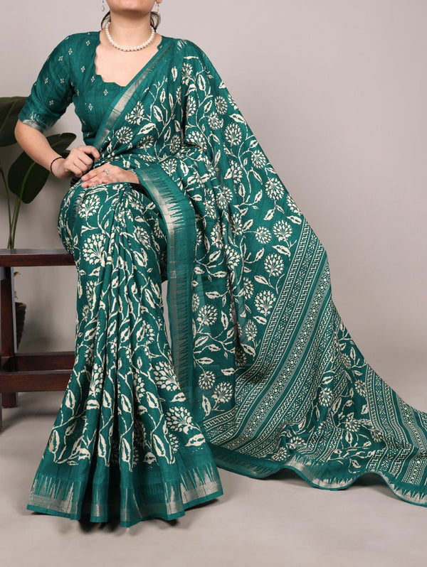 Floral Printed Slub Silk Saree ClothsVilla