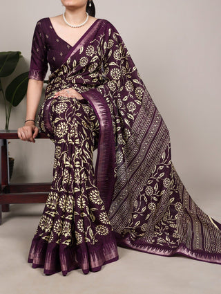 Floral Printed Slub Silk Saree ClothsVilla