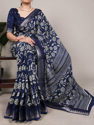Floral Printed Slub Silk Saree ClothsVilla