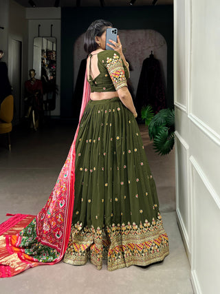 Forest Green Dazzle with Every Drape – Georgette Embroidered Lehenga Set ClothsVilla