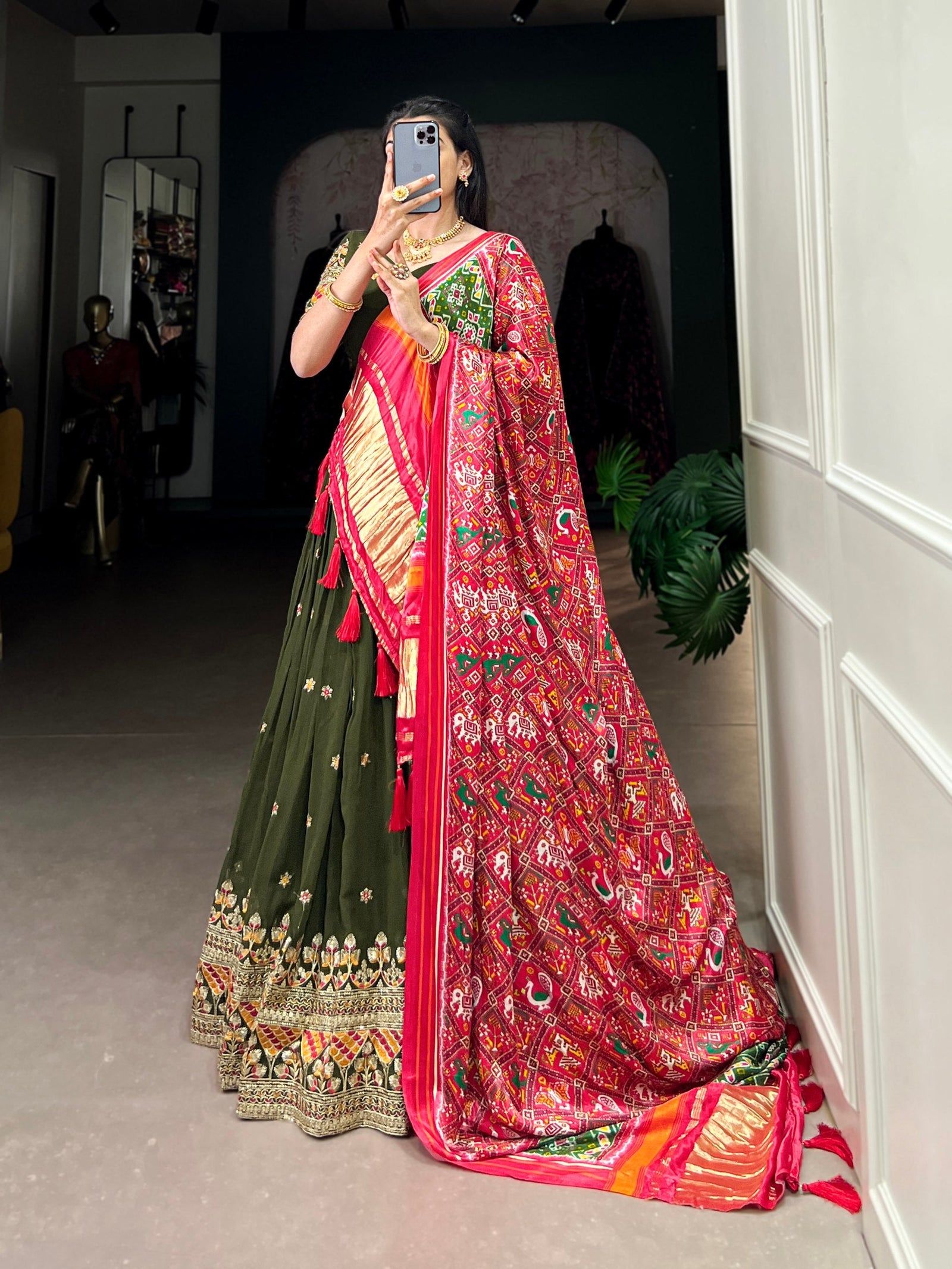 Forest Green Dazzle with Every Drape – Georgette Embroidered Lehenga Set ClothsVilla