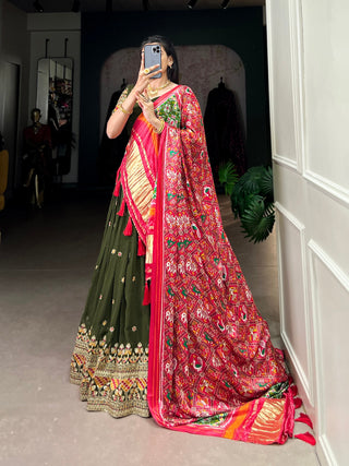 Forest Green Dazzle with Every Drape – Georgette Embroidered Lehenga Set ClothsVilla