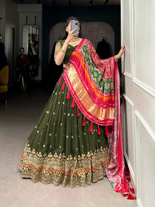 Forest Green Dazzle with Every Drape – Georgette Embroidered Lehenga Set ClothsVilla