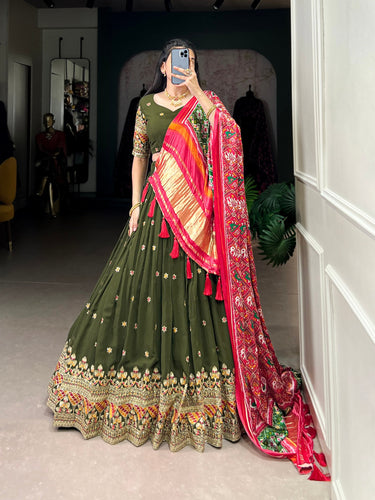 Forest Green Dazzle with Every Drape – Georgette Embroidered Lehenga Set ClothsVilla