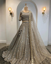 Load image into Gallery viewer, Fox Georgette Grey Lehenga Choli Dupatta Set with Paper Mirror &amp; Jari Work ClothsVilla