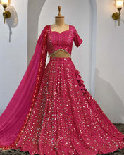 Load image into Gallery viewer, Fox Georgette Red Lehenga Choli Dupatta Set with Paper Mirror &amp; Jari Work ClothsVilla