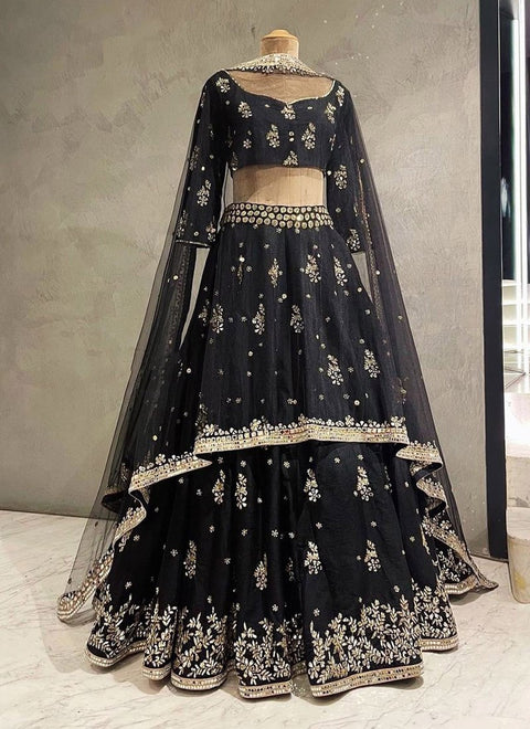 French Silk Lehenga Choli Set with Embroidered Dupatta ClothsVilla Main image