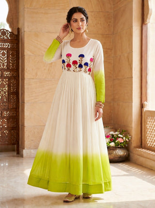 Georgette Gown with Woolen Thread Work ClothsVilla