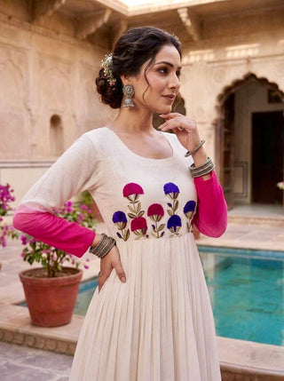 Georgette Gown with Woolen Thread Work ClothsVilla