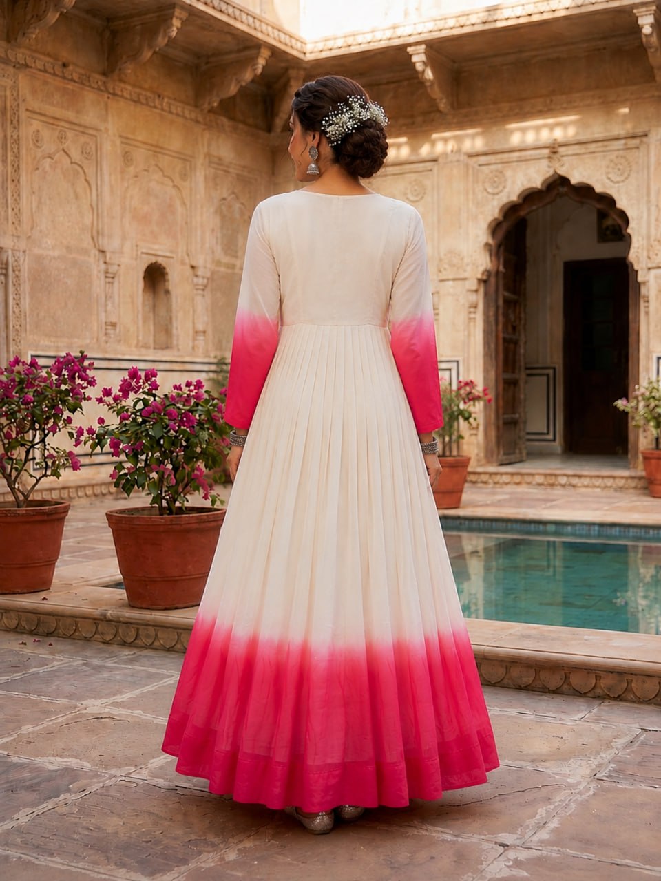 Georgette Gown with Woolen Thread Work ClothsVilla