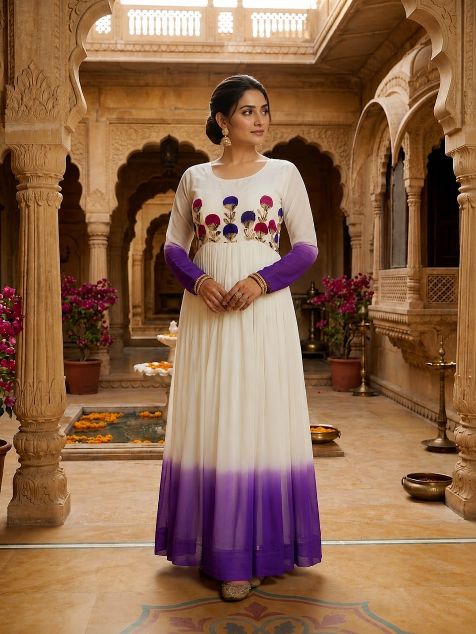 Georgette Gown with Woolen Thread Work ClothsVilla
