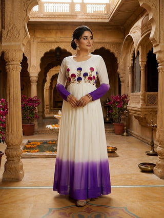Georgette Gown with Woolen Thread Work ClothsVilla