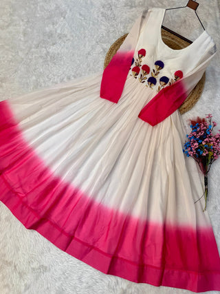 Georgette Gown with Woolen Thread Work ClothsVilla