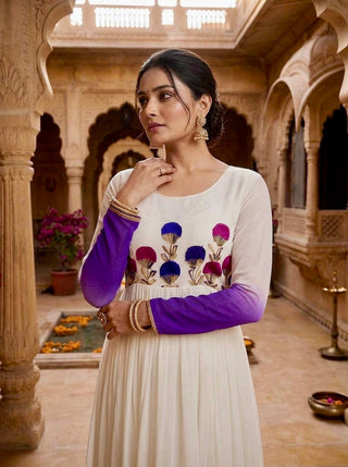 Georgette Gown with Woolen Thread Work ClothsVilla