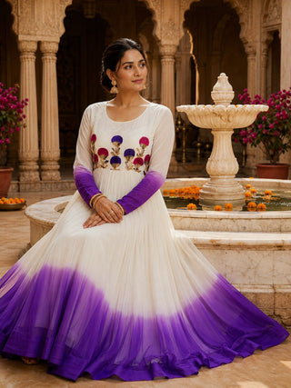 Georgette Gown with Woolen Thread Work ClothsVilla