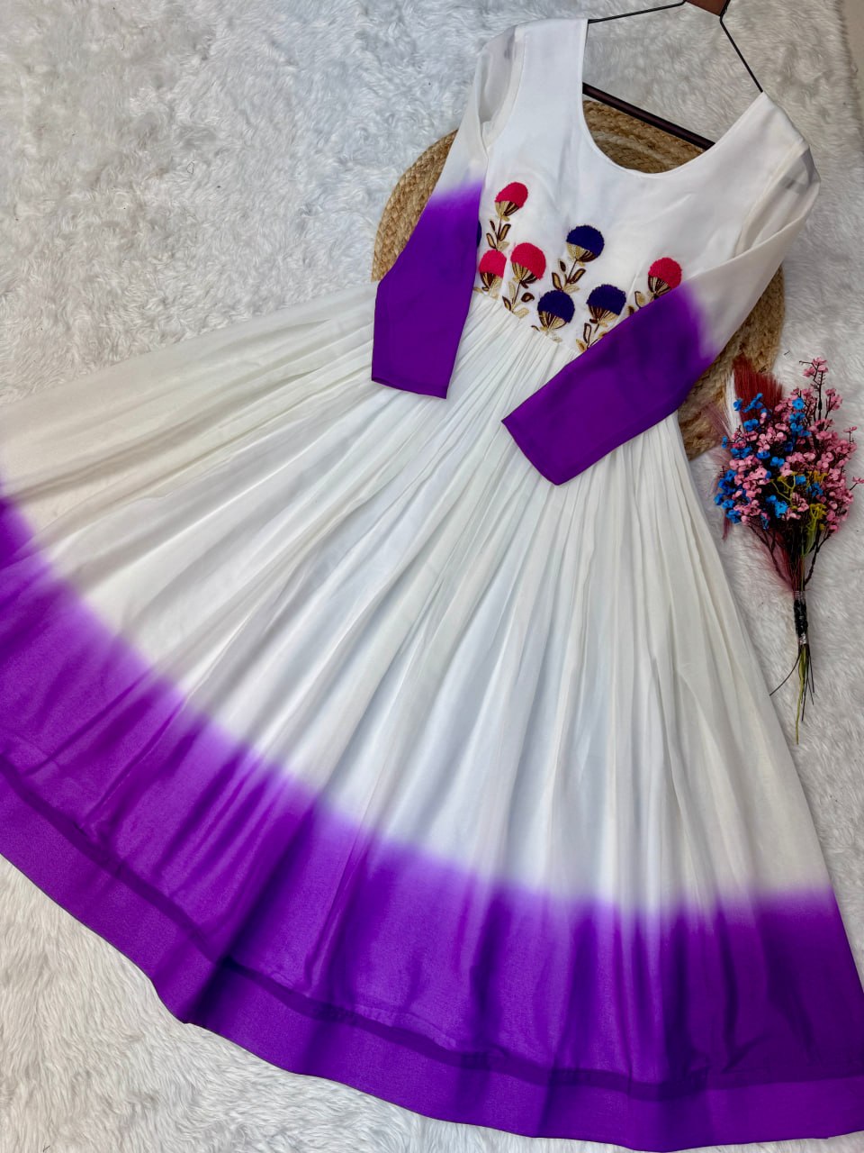 Georgette Gown with Woolen Thread Work ClothsVilla