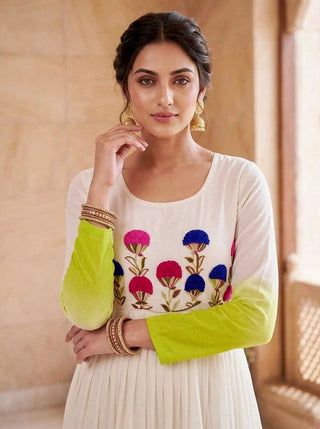 Georgette Gown with Woolen Thread Work ClothsVilla
