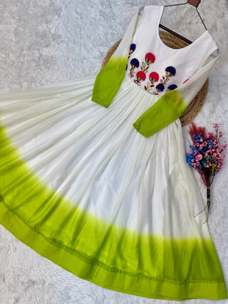 Georgette Gown with Woolen Thread Work ClothsVilla
