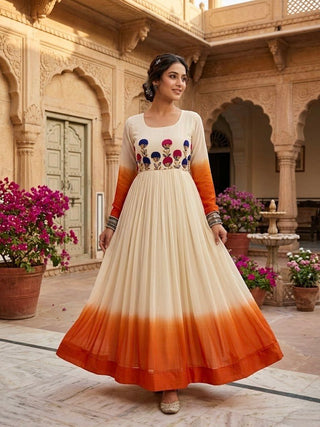Georgette Gown with Woolen Thread Work ClothsVilla