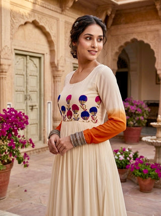 Georgette Gown with Woolen Thread Work ClothsVilla