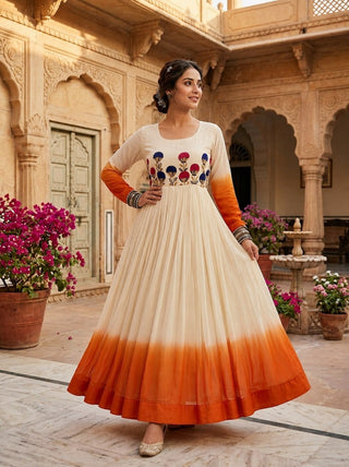 Georgette Gown with Woolen Thread Work ClothsVilla