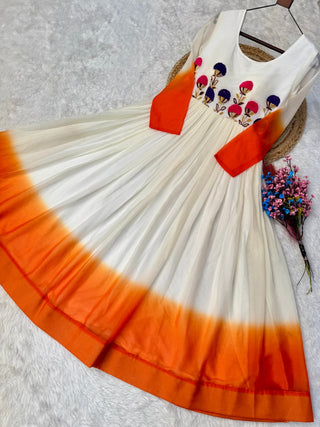 Georgette Gown with Woolen Thread Work ClothsVilla