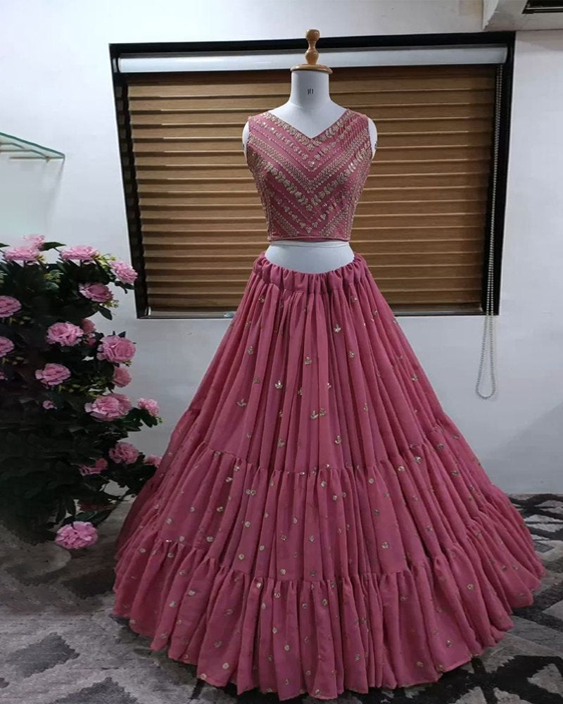 Georgette Pink Lehenga with Exquisite Sequined Embroidery Secondary image