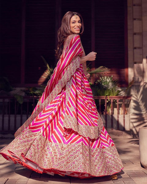 Georgette Lehenga Choli Set with Sequin Embroidery & Digital Print ClothsVilla Main image