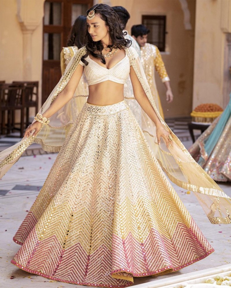 Georgette Lehenga with Thread & Paper Mirror Embroidery ClothsVilla Main image