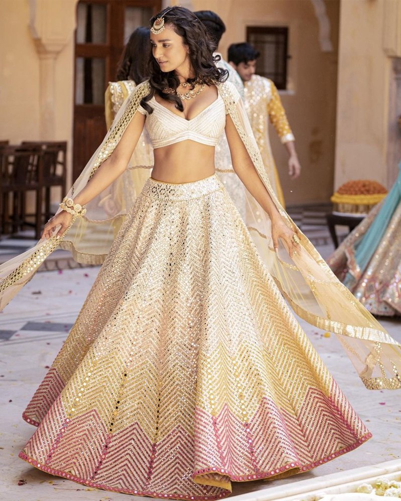 Georgette Lehenga with Thread & Paper Mirror Embroidery ClothsVilla