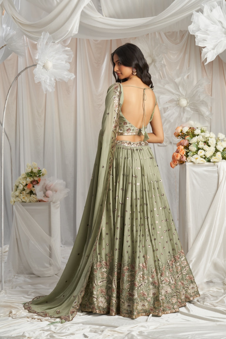 Georgette Sequin Embroidered Semi-Stitched Lehenga Choli with Dupatta Clothsvilla