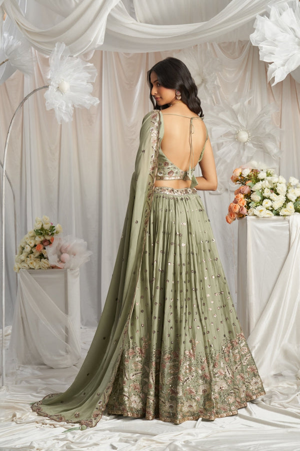 Georgette Sequin Embroidered Semi-Stitched Lehenga Choli with Dupatta Clothsvilla