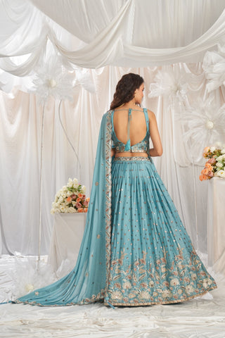 Georgette Sequin Embroidered Semi-Stitched Lehenga Choli with Dupatta Clothsvilla