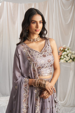 Georgette Sequin Embroidered Semi-Stitched Lehenga Choli with Dupatta Clothsvilla