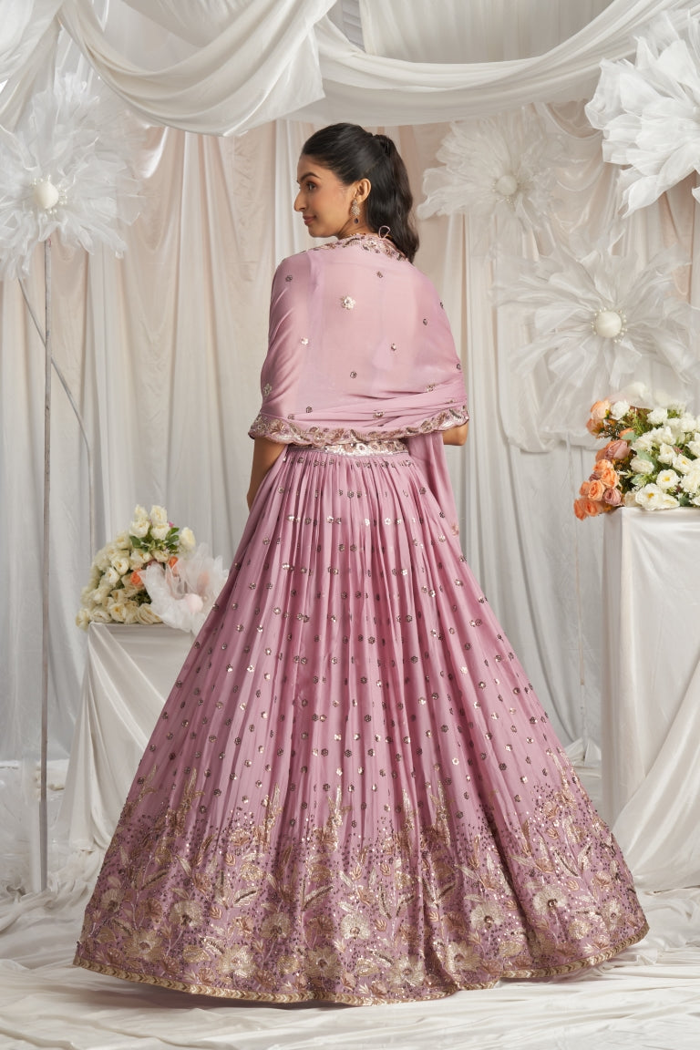 Georgette Sequin Embroidered Semi-Stitched Lehenga Choli with Dupatta Clothsvilla
