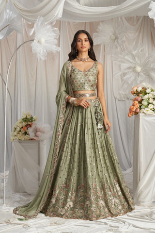 Georgette Sequin Embroidered Semi-Stitched Lehenga Choli with Dupatta Clothsvilla