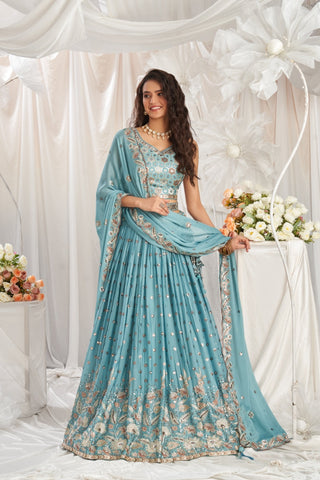 Georgette Sequin Embroidered Semi-Stitched Lehenga Choli with Dupatta Clothsvilla