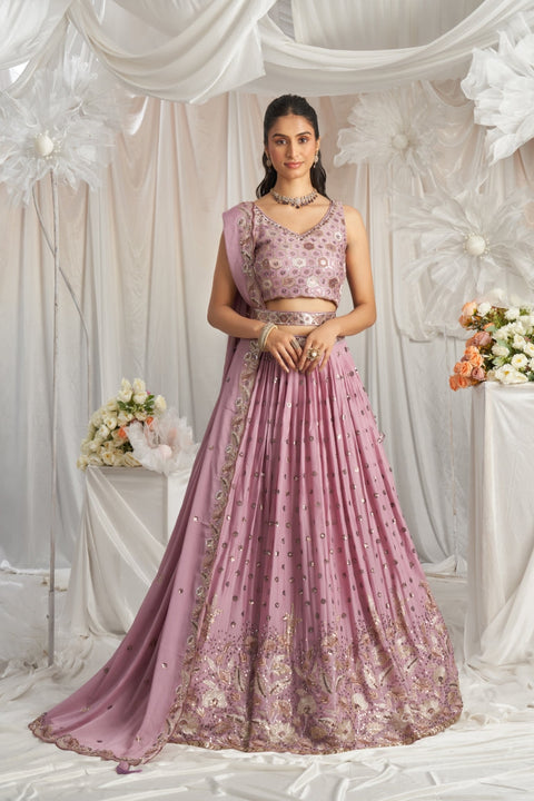 Georgette Sequin Embroidered Semi-Stitched Lehenga Choli with Dupatta Clothsvilla Main image