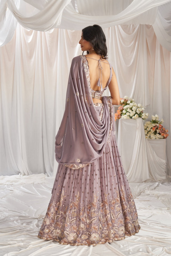 Georgette Sequin Embroidered Semi-Stitched Lehenga Choli with Dupatta Clothsvilla