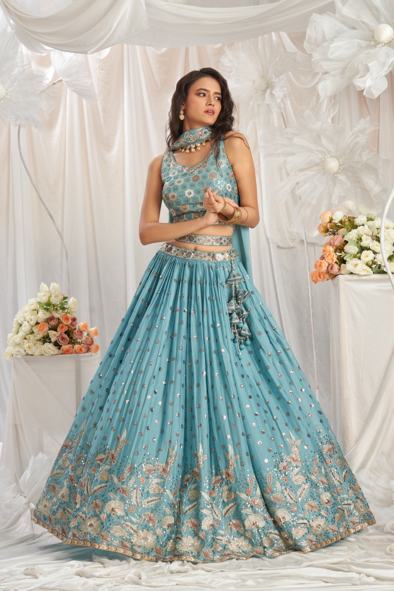 Georgette Sequin Embroidered Semi-Stitched Lehenga Choli with Dupatta Clothsvilla