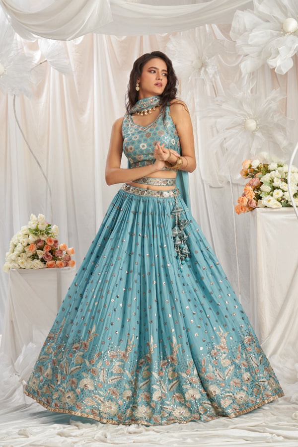 Georgette Sequin Embroidered Semi-Stitched Lehenga Choli with Dupatta Clothsvilla