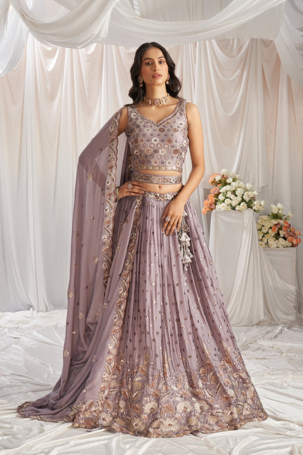 Georgette Sequin Embroidered Semi-Stitched Lehenga Choli with Dupatta Clothsvilla