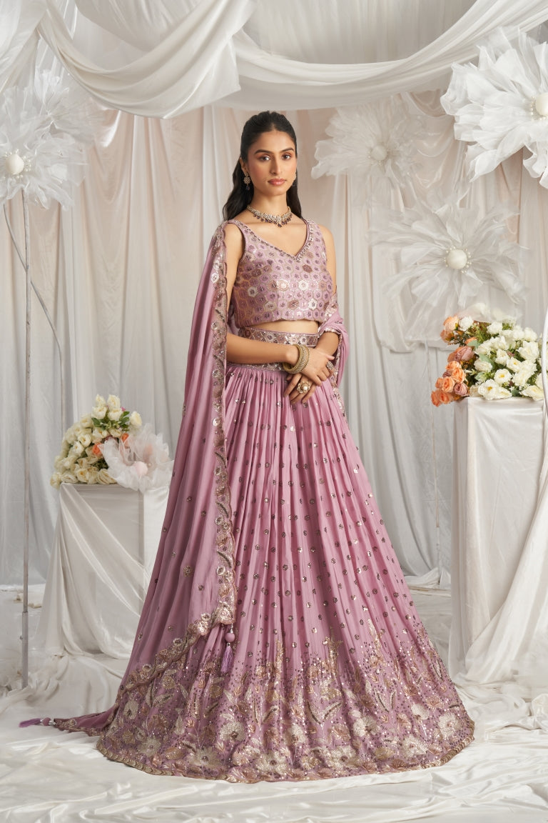Georgette Sequin Embroidered Semi-Stitched Lehenga Choli with Dupatta Clothsvilla