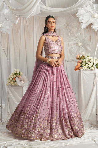 Georgette Sequin Embroidered Semi-Stitched Lehenga Choli with Dupatta Clothsvilla