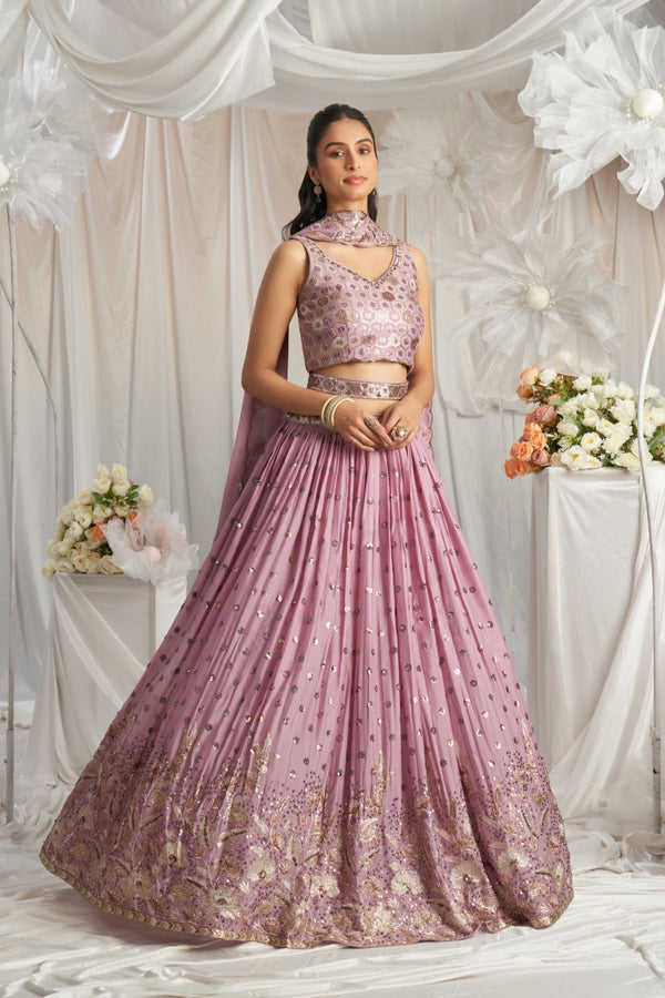 Georgette Sequin Embroidered Semi-Stitched Lehenga Choli with Dupatta Clothsvilla