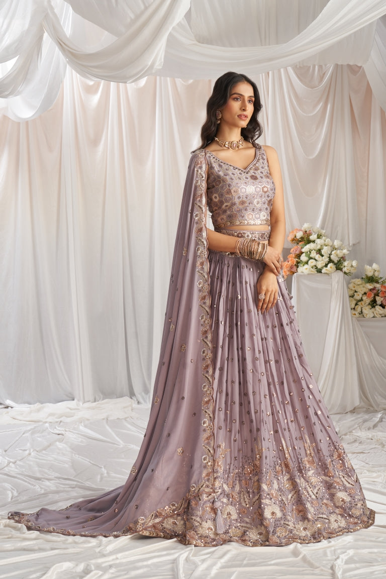 Georgette Sequin Embroidered Semi-Stitched Lehenga Choli with Dupatta Clothsvilla