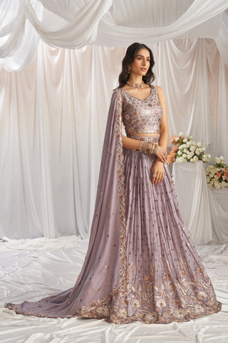 Georgette Sequin Embroidered Semi-Stitched Lehenga Choli with Dupatta Clothsvilla