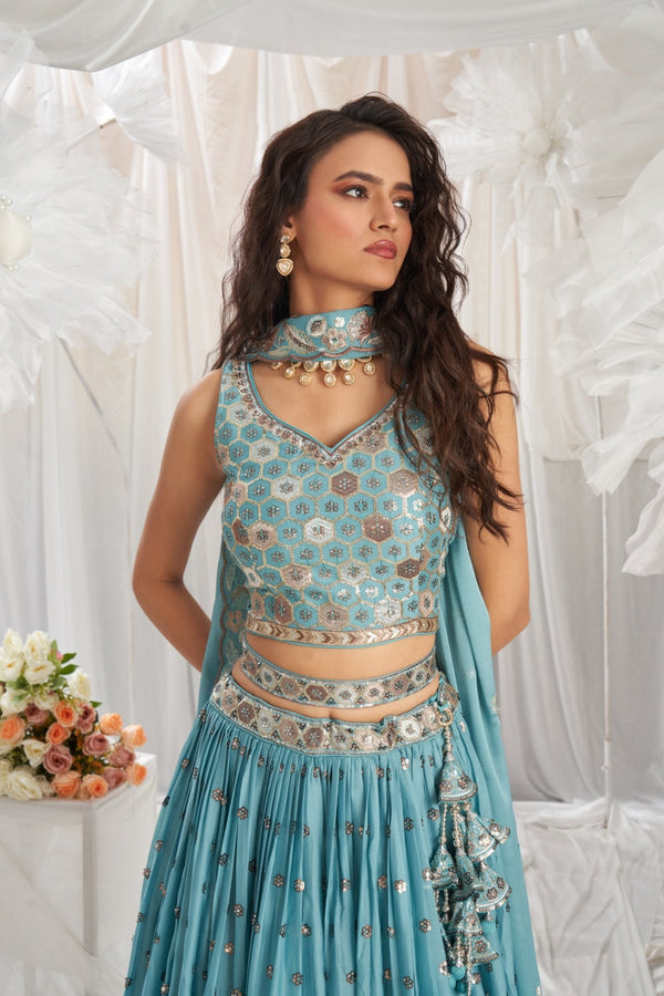 Georgette Sequin Embroidered Semi-Stitched Lehenga Choli with Dupatta Clothsvilla